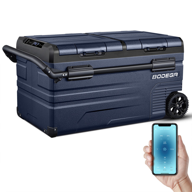 BODEGA 80 Qt.12 Volt Dual Zone APP Control Car Refrigerator,Portable Freezer,4℉68℉ RV Electric
